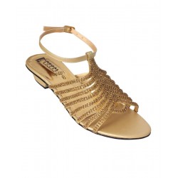 Shiny Gold Diamante Decoration Strappy Sandals